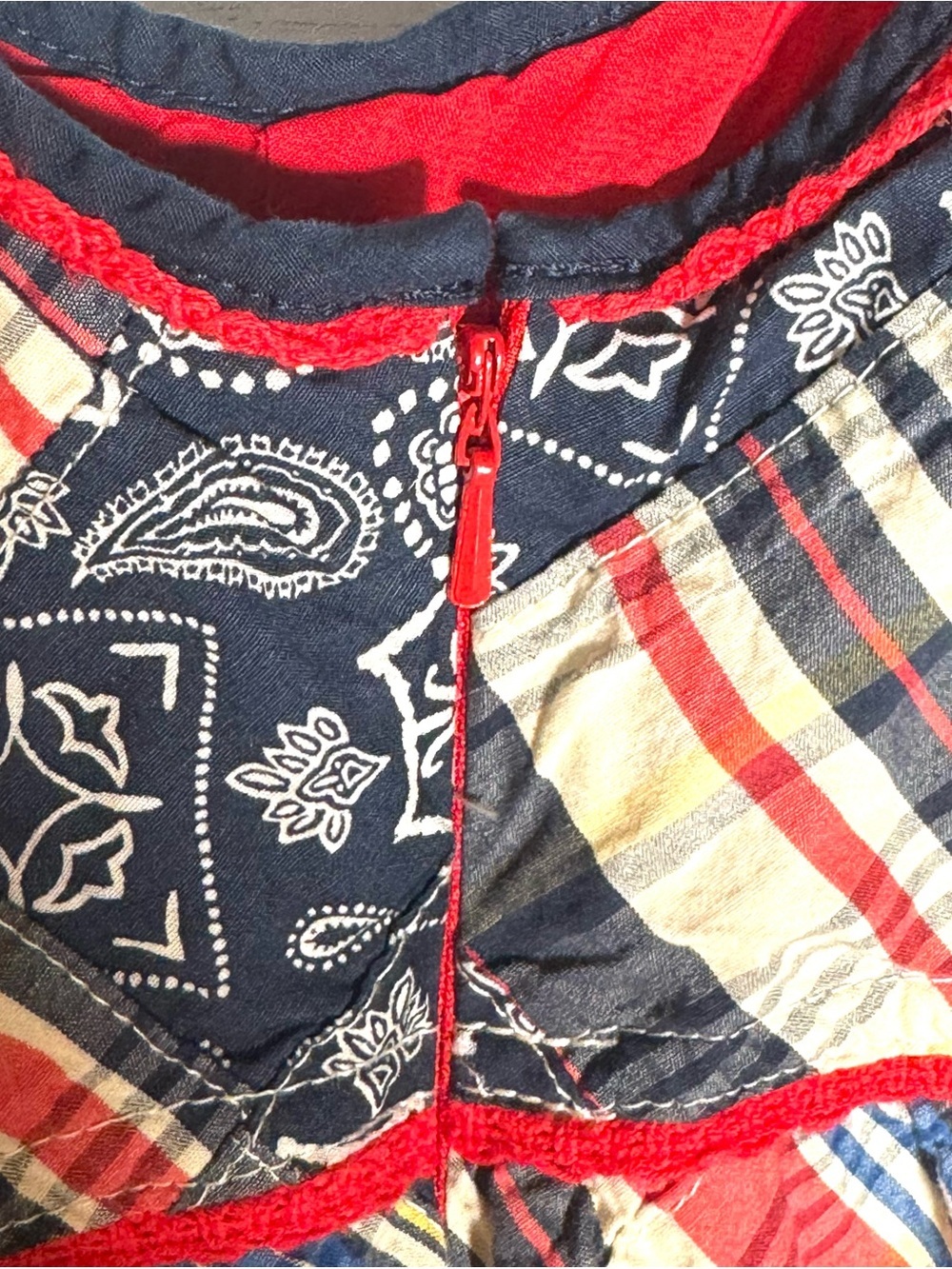 Childrens Place Patchwork Sundress Red White Blue Plaid Stars 4th Of July Sz 10 - Picture 4 of 6